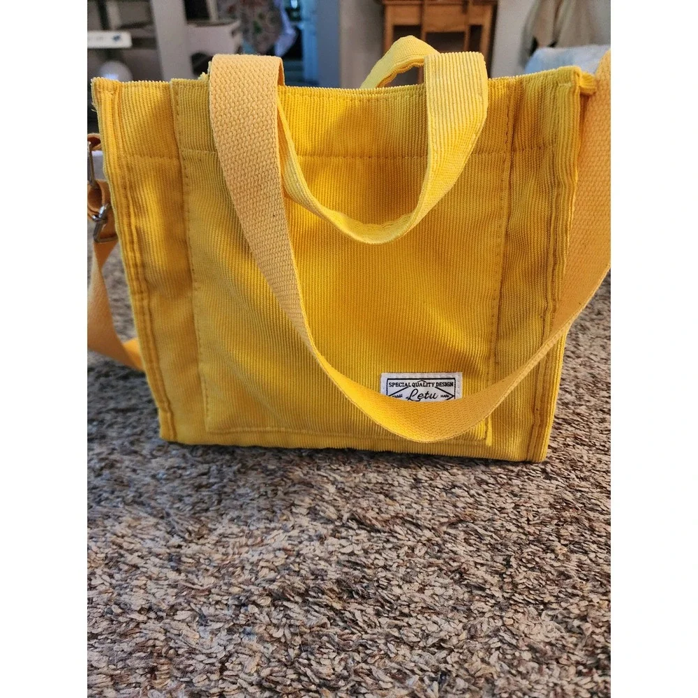 Letu The Crimie Yellow Corduroy Mini Tote Bag Crossbody Handbag